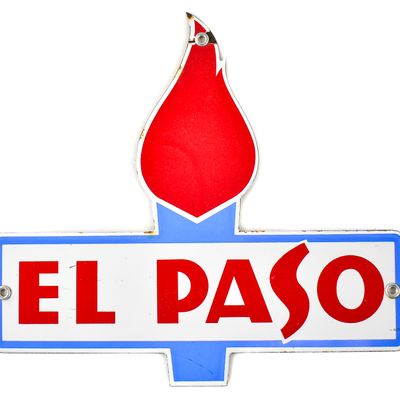 EL PASO “RED FLAME” GASOLINE PORCELAIN PUMP PLATE SIGN