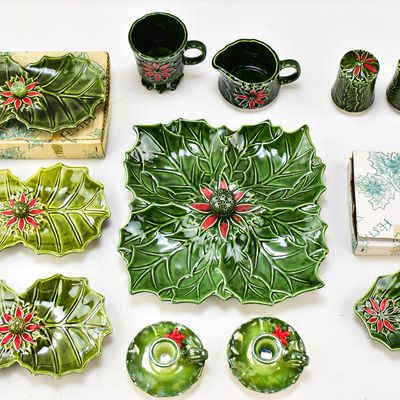 COLLECTION OF ENESCO HAND-PAINTED CHRISTMAS HOLLY TABLEWARE AND MORE