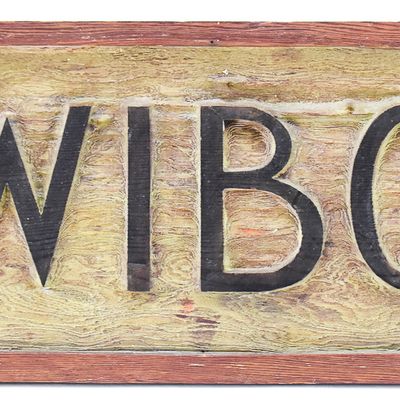 WIBO WOODEN RADIO STATION SIGN