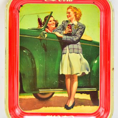 1942 THE AMERICAN ART WORKS COCA-COLA "THE ROADSTER GIRLS" SERVING TRAY
