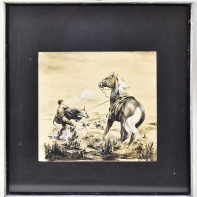 ORREN MIXER 'CALF ROPING' WESTERN SCENE GOUACHE PAINTING