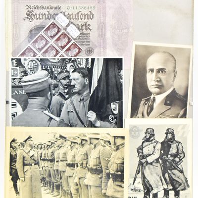 FRAMED HISTORICAL MEMORABILIA DISPLAY: GERMANY & MUSSOLINI