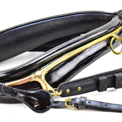 BLACK LEATHER & BRASS FULL PONY COLLAR & HAMES SET