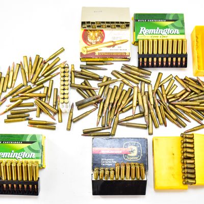 APPROXIMATELY 190 ASSORTED RIFLE ROUNDS: .270, 30-06, .300 WIN MAG, 30-30, .264 WIN MAG