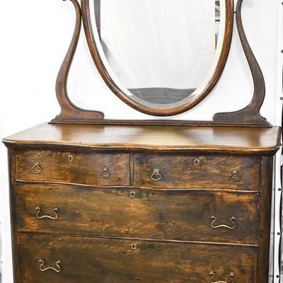 AMERICAN EMPIRE REVIVAL OAK DRESSER WITH MIRROR