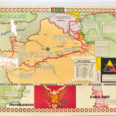 WORLD WAR II 696TH ARMORED FIELD ARTILLERY BATTALION UNIT HISTORY WALL MAP