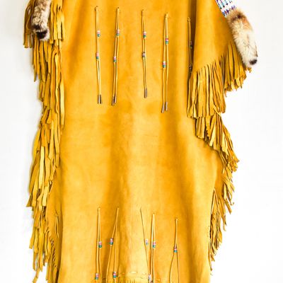 DEER HIDE BEADED DRESS; GRANTS PASS, OREGON