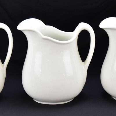 TRIO OF WORLD WAR ll ERA MILITARY MESS HALL STONEWARE PITCHERS