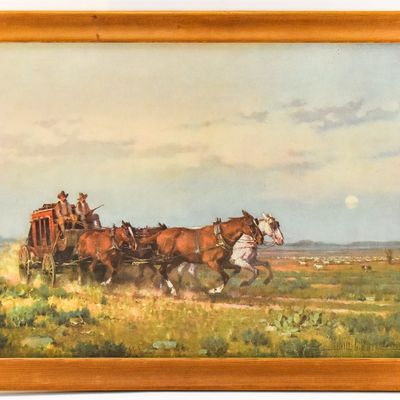 MELVIN C. WARREN "CLEARING SKIES AND WILLING HORSES" LITHOGRAPH