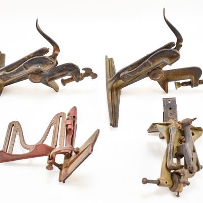 E.E. CUNNINGHAM MECHANICAL SAW SET, SHARPENING VISES, "RED DEVIL" SAW GUIDE