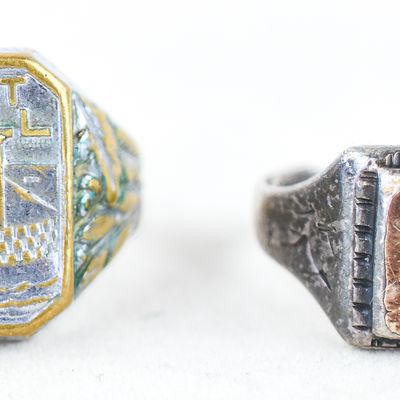 PAIR OF GERMAN WWII CAMPAIGN OR SOUVENIR RINGS, ONE .900 SILVER