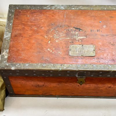 UNITED STATES NAVY TRUNK, LT. HOWARD R. DELANO, MADE FROM SUNKEN JAP. SHIP KANO MARU IN 1943