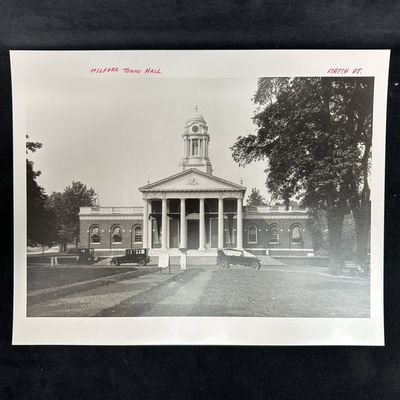 Sale Photo Thumbnail #400: Milford Town Hall Analog Photography Print Black and White