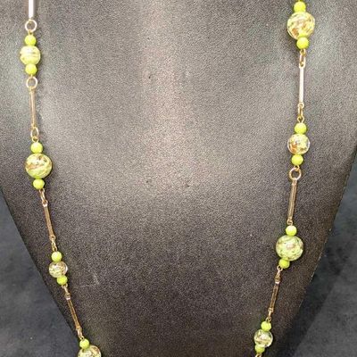 Sale Photo Thumbnail #402: Vintage Italian Murano Art Green And Gold Glass Bead Necklace IIIIII