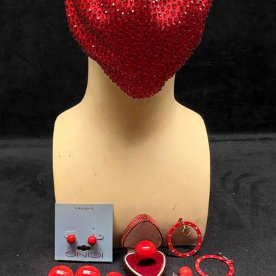 Sale Photo Thumbnail #338: 8pc Red Monochromatic Lady in Red Costume Jewelry and Accessories Collection