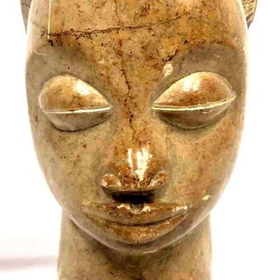 Sale Photo Thumbnail #301: Vintage Carved Stone Sculpture Bust Of African Woman Face Signed By Boudonga