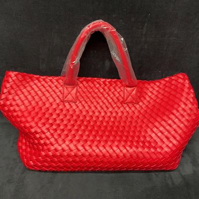 Sale Photo Thumbnail #132: Red Woven Leather-Style Tote With Wallet