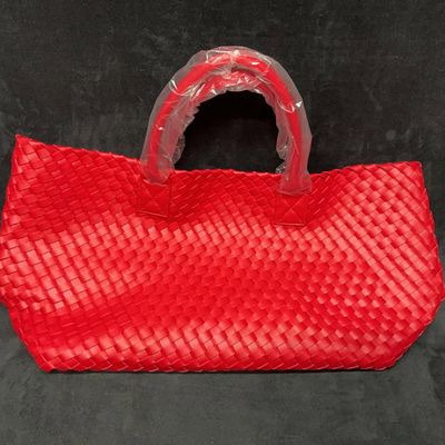 Sale Photo Thumbnail #167: Red Woven Leather-Style Tote With Wallet