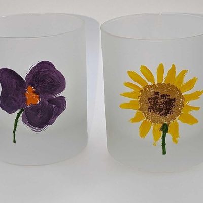 2 Dartington Double Old Fashioned Frosted Flower Glasses A