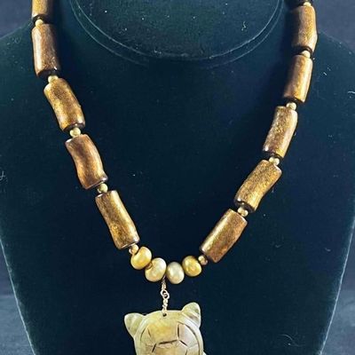 Sale Photo Thumbnail #435: Natural Stone Necklace W Jade Turtle, 18K Gold
