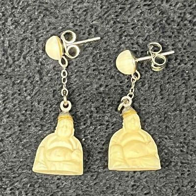 Sale Photo Thumbnail #439: Hand Carved Bone Buddha Dangle Earrings