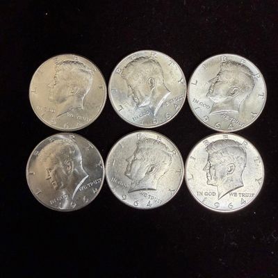Lot of 6 Kennedy Half Dollar 1964 Silver Coin .900 A12KD