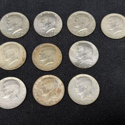 Sale Photo Thumbnail #333: Ten 10 Kennedy Half Dollars 1965-1969