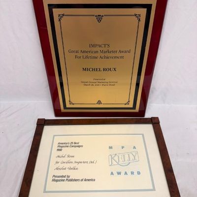 Sale Photo Thumbnail #149: Pair of Michel Roux Liquor Executive Advertising and Achievement Awards