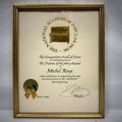 Sale Photo Thumbnail #135: Michel Roux Songwriters Hall of Fame Patron of the Arts Award