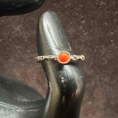 Sale Photo Thumbnail #190: Sterling Silver Thin Band Red Coral Ring