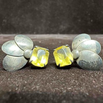 Sale Photo Thumbnail #250: Faux Yellow Stone Sterling Silver Leaf Motif Earrings F90