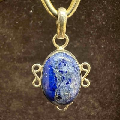 Sale Photo Thumbnail #471: Oval Lapis Lazuli Gemstone Sterling Silver Bezel Pendant G60