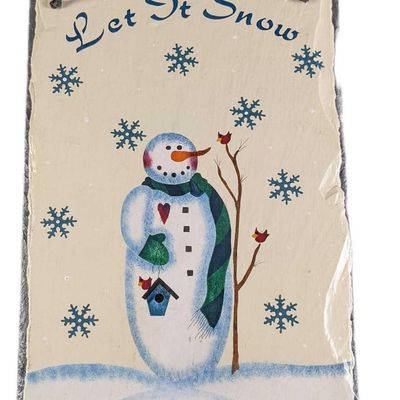 Sale Photo Thumbnail #306: Festive Christmas Holiday Snowman Let It Snow Slate Sign