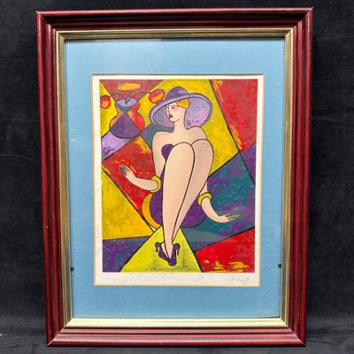 Signed Linda Le Kinff Framed Figural Art Print of Seated Woman R240