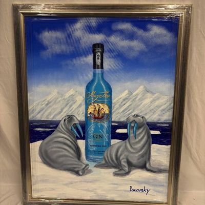 Original Acrylic on Canvas Signed by Pacovsky Magellan Gin Walrus