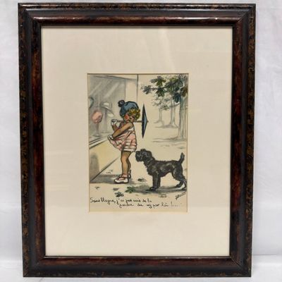 Sale Photo Thumbnail #153: Germaine Bouret French Girl and Dog Illustration Framed