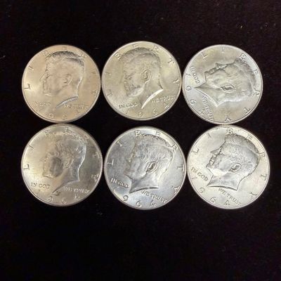 Lot of 6 Kennedy Half Dollar 1964 Silver Coin .900 B12KD