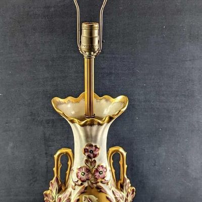 Vintage Gilded Floral Porcelain Table Lamp