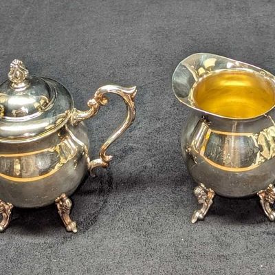 Sale Photo Thumbnail #171: Vintage Sheridan Silver On Copper Sugar Bowl & Creamer