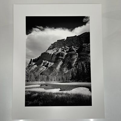 Black and White Landscape Photograph Print Mountain and Golf Course Scene Large Format C