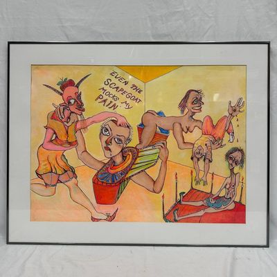 Sale Photo Thumbnail #382: Original Jane in Vain Winkelman Even the Scapegoat Mocks My Pain Mixed Media Painting Signed