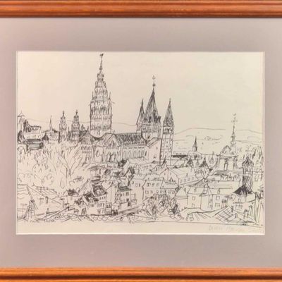 Framed Hand Signed Pen And Ink Print Temple Cathedral