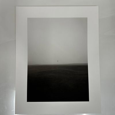 Foggy Golf Course Fairway Scene Black and White Minimalist Photography Print #1