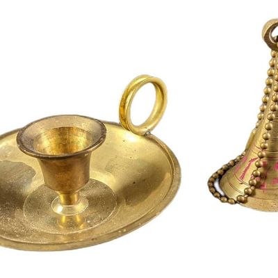 Sale Photo Thumbnail #243: Vintage Brass Bell And Candle Holder