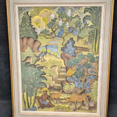 Sale Photo Thumbnail #210: Vintage Indian Ubud Artist Original Folk Art Painting
