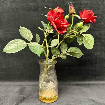 Sale Photo Thumbnail #179: Dairy Milk By Heritage Company Half Pint Bottle Since 1810 Pebbled Glass with Faux Flowers