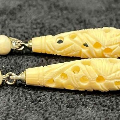 Sale Photo Thumbnail #253: Hand Carved Bone Dangle Earrings