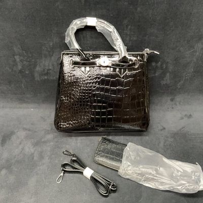Sale Photo Thumbnail #150: Black Croc-Print Handbag With Shoulder Strap