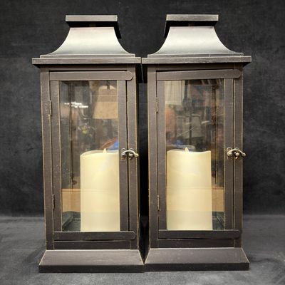Pair of Metal Outdoor Lanterns with Luminara LED Flameless Candles