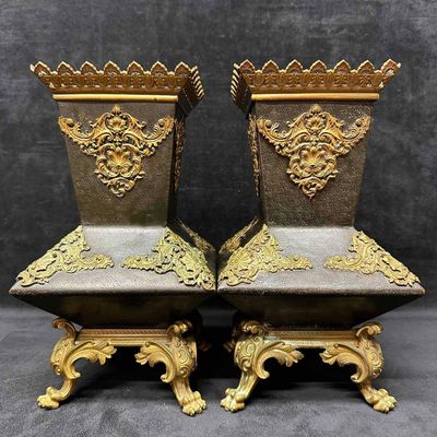 Sale Photo Thumbnail #106: Pair of Ornate Decorative Brass Metal Footed Vase J
